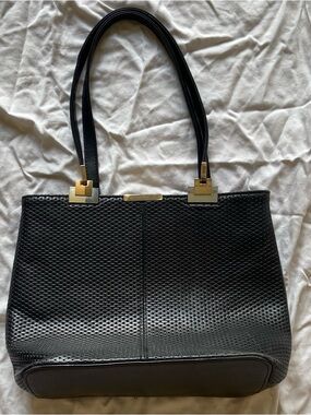 Classic Black Textured Tote Bag with Gold Accents